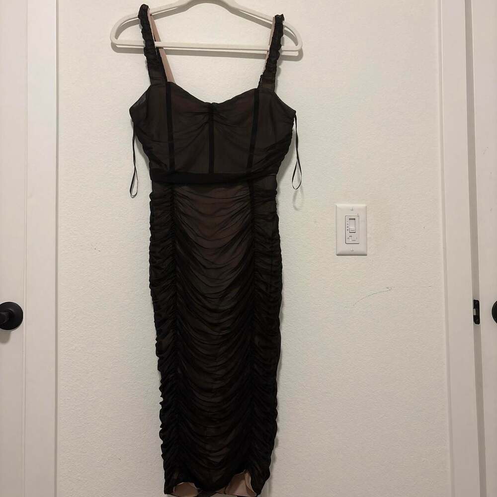 Charmed Hearts Black Mesh Ruched Maxi Dress